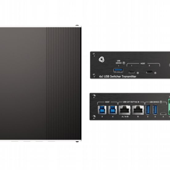 SWT3-41-U-T 4x1 USB 3.2/2.0 host PoE-acceptor managed switcher with 3-devices & USB 2.0 & ETH 2 links Tx over 1 CAT cable